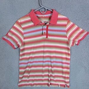 TED BAKER MENS POLO SHIRT SIZE 4 ORANGE STRIPED